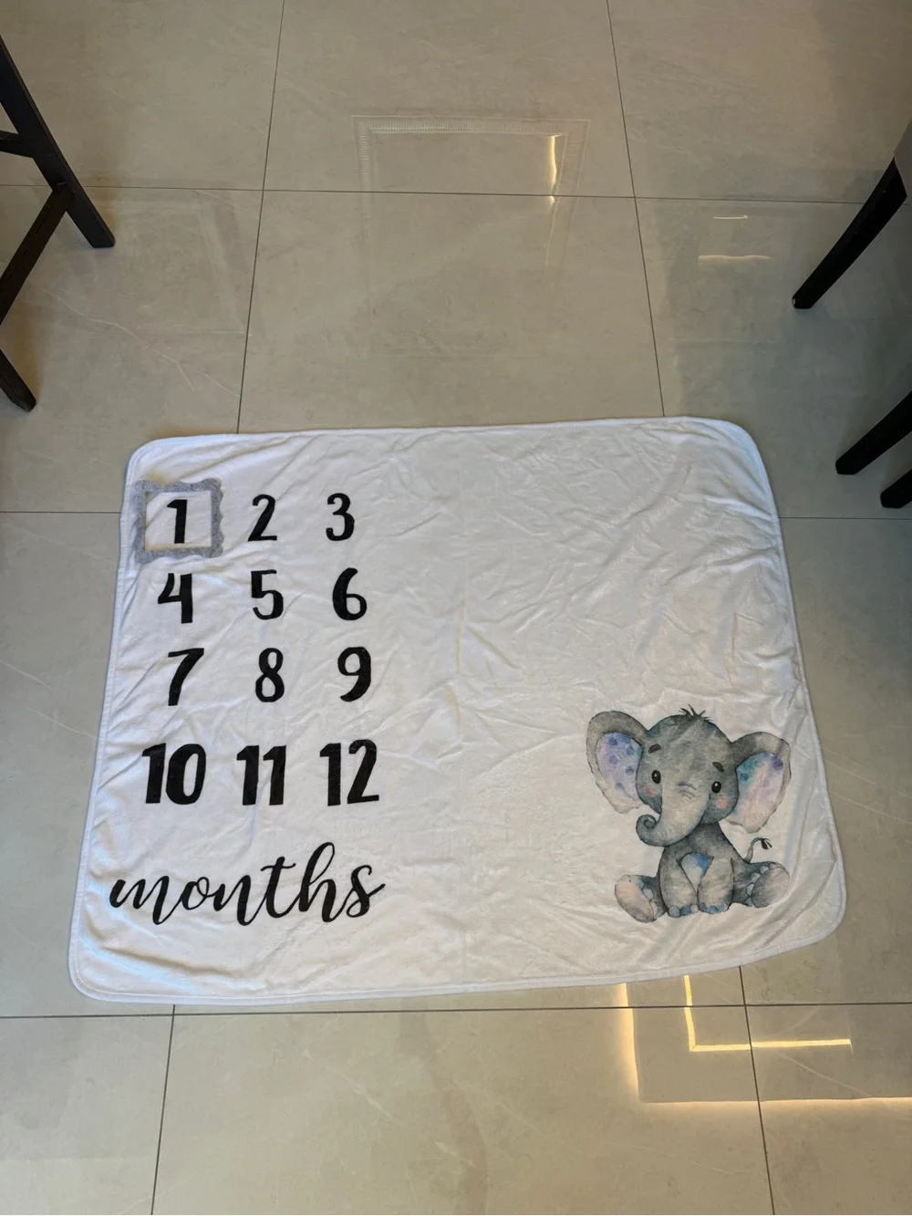 Neutral Gray Elephant Monthly Milestone Blanket